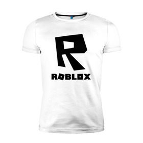 Мужская футболка премиум с принтом ROBLOX , 92% хлопок, 8% лайкра | приталенный силуэт, круглый вырез ворота, длина до линии бедра, короткий рукав | game | gamer | logo | minecraft | roblox | simulator | игра | конструктор | лого | симулятор | строительство | фигура