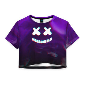 Женская футболка 3D укороченная с принтом MARSHMELLO GLITCH , 100% полиэстер | круглая горловина, длина футболки до линии талии, рукава с отворотами | dj | marshmello | usa | америка | клубная музыка | маршмелло | музыка | музыкант