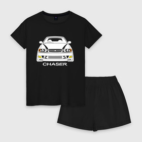Женская пижама с шортиками хлопок с принтом Toyota Chaser JZX100 , 100% хлопок | футболка прямого кроя, шорты свободные с широкой мягкой резинкой | chaser jzx100 | jzx100 | toyota chaser | toyota chaser jzx100 | toyota jzx100