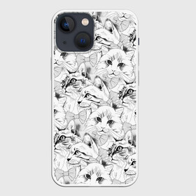 Чехол для iPhone 13 mini с принтом Cats ,  |  | animal | background | baleen | butterfly | cats | cute | drawing | eared | graphics | heads | kittens | striped | tie | view | бабочка | взгляд | галстук | головы | графика | животное | котята | кошки | милые | полосатый | рисунок | усатые | ушастые | фон