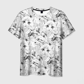 Мужская футболка 3D с принтом Cats , 100% полиэфир | прямой крой, круглый вырез горловины, длина до линии бедер | animal | background | baleen | butterfly | cats | cute | drawing | eared | graphics | heads | kittens | striped | tie | view | бабочка | взгляд | галстук | головы | графика | животное | котята | кошки | милые | полосатый | рисунок | усатые | ушастые | фон