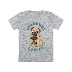 Детская футболка хлопок с принтом Мопс с Кофе (Пародия) , 100% хлопок | круглый вырез горловины, полуприлегающий силуэт, длина до линии бедер | coffee | pug | кофе | мопс | собака | собаки
