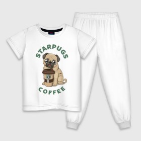 Детская пижама хлопок с принтом Мопс с Кофе (Пародия) , 100% хлопок |  брюки и футболка прямого кроя, без карманов, на брюках мягкая резинка на поясе и по низу штанин
 | coffee | pug | кофе | мопс | собака | собаки