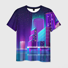 Мужская футболка 3D с принтом Neon Nights , 100% полиэфир | прямой крой, круглый вырез горловины, длина до линии бедер | city | neon синтвейв | retrowave | synthwave | горо | неон | ночь | ретровейв