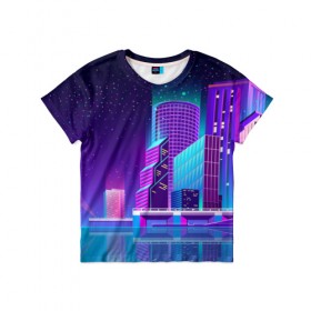 Детская футболка 3D с принтом Neon Nights , 100% гипоаллергенный полиэфир | прямой крой, круглый вырез горловины, длина до линии бедер, чуть спущенное плечо, ткань немного тянется | city | neon синтвейв | retrowave | synthwave | горо | неон | ночь | ретровейв