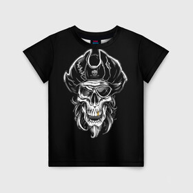 Детская футболка 3D с принтом Пиратский череп , 100% гипоаллергенный полиэфир | прямой крой, круглый вырез горловины, длина до линии бедер, чуть спущенное плечо, ткань немного тянется | dead | demon | devil | executioner | metal | pirat | punisher | rap | rock | satan | sea | skull | swag | каратель | метал | море | океан | палач | пират | рок | скелет | череп