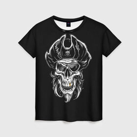 Женская футболка 3D с принтом Пиратский череп , 100% полиэфир ( синтетическое хлопкоподобное полотно) | прямой крой, круглый вырез горловины, длина до линии бедер | dead | demon | devil | executioner | metal | pirat | punisher | rap | rock | satan | sea | skull | swag | каратель | метал | море | океан | палач | пират | рок | скелет | череп
