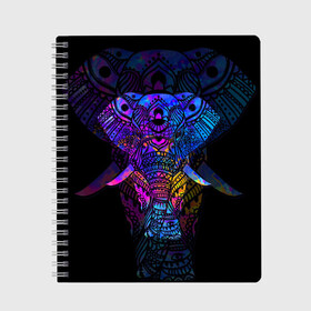 Тетрадь с принтом Слон , 100% бумага | 48 листов, плотность листов — 60 г/м2, плотность картонной обложки — 250 г/м2. Листы скреплены сбоку удобной пружинной спиралью. Уголки страниц и обложки скругленные. Цвет линий — светло-серый
 | african | animal | big | bright | colorful | drawing | ears | elephant | ethnic | fangs | gr | ornament | pattern | trunk | африканский | большой | графика | животное | клыки | орнамент | разноцветный | рисунок | слон | трафарет | узор | уши | фон | хобот