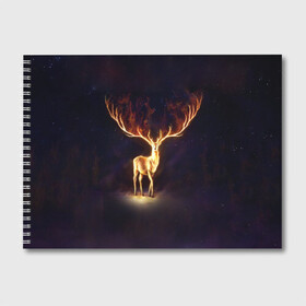 Альбом для рисования с принтом Огненный олень , 100% бумага
 | матовая бумага, плотность 200 мг. | Тематика изображения на принте: deer | fire | flame | horns | огонь | пламя | рога