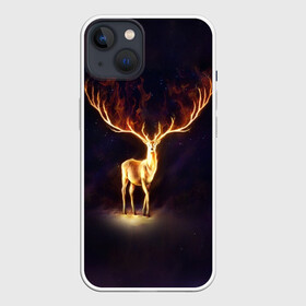 Чехол для iPhone 13 с принтом Огненный олень ,  |  | Тематика изображения на принте: deer | fire | flame | horns | огонь | пламя | рога