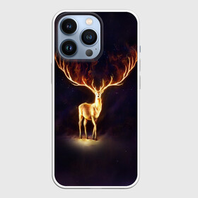 Чехол для iPhone 13 Pro с принтом Огненный олень ,  |  | Тематика изображения на принте: deer | fire | flame | horns | огонь | пламя | рога