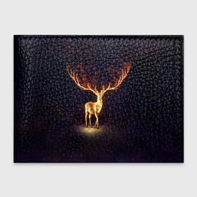 Обложка для студенческого билета с принтом Огненный олень , натуральная кожа | Размер: 11*8 см; Печать на всей внешней стороне | Тематика изображения на принте: deer | fire | flame | horns | огонь | пламя | рога