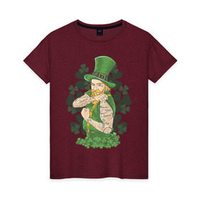 Женская футболка хлопок с принтом День Святого Патрика , 100% хлопок | прямой крой, круглый вырез горловины, длина до линии бедер, слегка спущенное плечо | день патрика | день святого патрика | ирландия | клевер | тату | татуировки