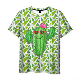 Мужская футболка 3D с принтом Позитивный кактус , 100% полиэфир | прямой крой, круглый вырез горловины, длина до линии бедер | Тематика изображения на принте: веселый кактус | зеленый | иголки | кактусы | колючий | летний | лето | настроение | прикольный | радостный | счастье | цветок | цветы | эмоции