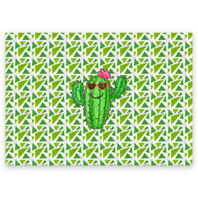 Поздравительная открытка с принтом Позитивный кактус , 100% бумага | плотность бумаги 280 г/м2, матовая, на обратной стороне линовка и место для марки
 | Тематика изображения на принте: веселый кактус | зеленый | иголки | кактусы | колючий | летний | лето | настроение | прикольный | радостный | счастье | цветок | цветы | эмоции