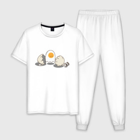 Мужская пижама хлопок с принтом Soul , 100% хлопок | брюки и футболка прямого кроя, без карманов, на брюках мягкая резинка на поясе и по низу штанин
 | белок | душа | желток | омлет | приведение | призрак | разбитый | юмор | яичко | яйцо