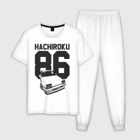 Мужская пижама хлопок с принтом Toyota AE86 Hachiroku , 100% хлопок | брюки и футболка прямого кроя, без карманов, на брюках мягкая резинка на поясе и по низу штанин
 | ae86 hachiroku | hachiroku | toyota | toyota ae86 | toyota ae86 hachiroku | хачироку