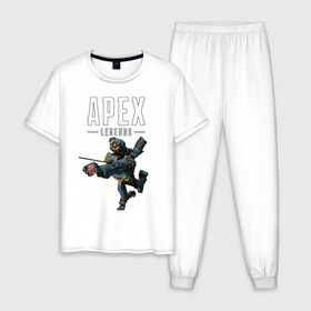 Мужская пижама хлопок с принтом APEX - Pathfinder , 100% хлопок | брюки и футболка прямого кроя, без карманов, на брюках мягкая резинка на поясе и по низу штанин
 | Тематика изображения на принте: apex | apex legends | battle royale | br | games | new | titanfall | ttf | апекс | апех | бангалор | батл рояль | бладхаунд | игры | каустик | лайфлайн | мираж | рэйф | тайтанфол | титанфол