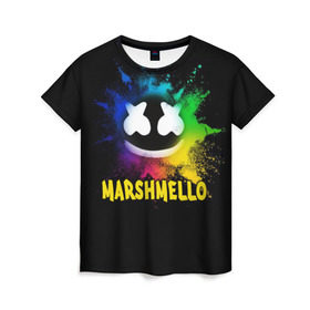 Женская футболка 3D с принтом Marshmello , 100% полиэфир ( синтетическое хлопкоподобное полотно) | прямой крой, круглый вырез горловины, длина до линии бедер | alone | beautiful now | disc | dj | jockey | marshmallow | американский | диджей | дискотека | маршмэллоу | продюсер