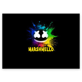Поздравительная открытка с принтом Marshmello , 100% бумага | плотность бумаги 280 г/м2, матовая, на обратной стороне линовка и место для марки
 | Тематика изображения на принте: alone | beautiful now | disc | dj | jockey | marshmallow | американский | диджей | дискотека | маршмэллоу | продюсер