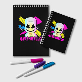 Блокнот с принтом Marshmello , 100% бумага | 48 листов, плотность листов — 60 г/м2, плотность картонной обложки — 250 г/м2. Листы скреплены удобной пружинной спиралью. Цвет линий — светло-серый
 | Тематика изображения на принте: alone | beautiful now | disc | dj | jockey | marshmallow | американский | диджей | дискотека | маршмэллоу | продюсер