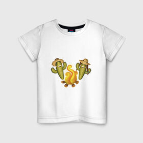 Детская футболка хлопок с принтом Кактусы у костра , 100% хлопок | круглый вырез горловины, полуприлегающий силуэт, длина до линии бедер | 