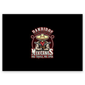 Поздравительная открытка с принтом Bandidos , 100% бумага | плотность бумаги 280 г/м2, матовая, на обратной стороне линовка и место для марки
 | Тематика изображения на принте: cartridges | drawing | graphic | hat | mexican | mexico | ornament | patterns | revolvers | rope | tape | tequila | thug | weapon | бандит | верёвка | графика | лента | мексика | мексиканский | орнамент | оружие | патроны | револьверы | рисунок | текила |