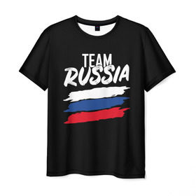 Мужская футболка 3D с принтом Team Russia , 100% полиэфир | прямой крой, круглый вырез горловины, длина до линии бедер | 