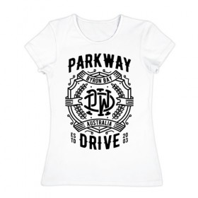 Женская футболка хлопок с принтом Parkway Drive , 100% хлопок | прямой крой, круглый вырез горловины, длина до линии бедер, слегка спущенное плечо | atlas | ire | parkway drive | pd | группы | метал | музыка | рок | хеви метал