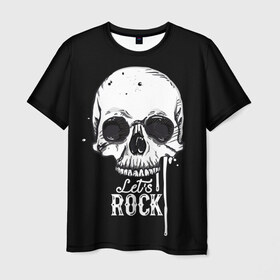 Мужская футболка 3D с принтом Let is rock , 100% полиэфир | прямой крой, круглый вырез горловины, длина до линии бедер | bones | death | drawing | drops | flowing | graphic | music | rock | skeleton | skull | splashes | style | symbol | брызги | графика | день мертвых | капли | кости | мексика | музыка | праздник | рисунок | рок | символ | скелет | стиль | течёт | 