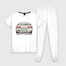 Женская пижама хлопок с принтом Nissan Skyline R32 , 100% хлопок | брюки и футболка прямого кроя, без карманов, на брюках мягкая резинка на поясе и по низу штанин | nissan | nissan skyline | nissan skyline r32 | r32 | skyline r32