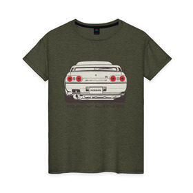 Женская футболка хлопок с принтом Nissan Skyline R32 , 100% хлопок | прямой крой, круглый вырез горловины, длина до линии бедер, слегка спущенное плечо | nissan | nissan skyline | nissan skyline r32 | r32 | skyline r32