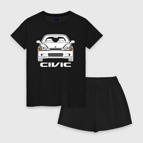Женская пижама с шортиками хлопок с принтом Honda Civic EK 6 поколение , 100% хлопок | футболка прямого кроя, шорты свободные с широкой мягкой резинкой | civic ek | ek 6 поколение | honda | honda civic | honda civic ek 6 поколение