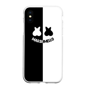 Чехол для iPhone XS Max матовый с принтом Marshmello , Силикон | Область печати: задняя сторона чехла, без боковых панелей | black and white | christopher comstock | dj | marshmello | music | диджей | клубная музыка | клубняк | крис комсток | логотип | маршмэллоу | музыка | черно белый