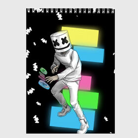 Скетчбук с принтом Marshmello , 100% бумага
 | 48 листов, плотность листов — 100 г/м2, плотность картонной обложки — 250 г/м2. Листы скреплены сверху удобной пружинной спиралью | dj | electro | electronic | marshmello | mask | music | зефир | маршмелоу | музыка