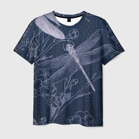 Мужская футболка 3D с принтом Стрекоза , 100% полиэфир | прямой крой, круглый вырез горловины, длина до линии бедер | botanical | floral | flower | pattern | spring | весна | орнамент | растение | растения | растительный | стрекоза | узор