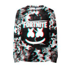 Детский лонгслив 3D с принтом FORTNITE & MARSHMELLO. , 100% полиэстер | длинные рукава, круглый вырез горловины, полуприлегающий силуэт
 | black white | fortnite | fortnite 2 | fortnite x | marshmello | ninja | ninja hyper streamer | ninja streamer | streamer | tyler blevins | дизайн | игра | маршмелло | ниндзя | разрушение | стиль | улыбка | фортнайт | фортнайт 2 