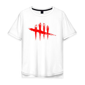 Мужская футболка хлопок Oversize с принтом DEAD BY DAYLIGHT , 100% хлопок | свободный крой, круглый ворот, “спинка” длиннее передней части | blood | dead by daylight | game | horror | logo | red | игра | кости | кровь | лого | ужасы | хоррор | череп