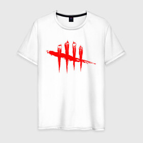 Мужская футболка хлопок с принтом DEAD BY DAYLIGHT , 100% хлопок | прямой крой, круглый вырез горловины, длина до линии бедер, слегка спущенное плечо. | blood | dead by daylight | game | horror | logo | red | игра | кости | кровь | лого | ужасы | хоррор | череп