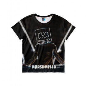 Детская футболка 3D с принтом Marshmello , 100% гипоаллергенный полиэфир | прямой крой, круглый вырез горловины, длина до линии бедер, чуть спущенное плечо, ткань немного тянется | marshmello | диджей | клуб | клубная музыка | маршмеллоу | маршмэлло | маршмэллоу | музыка | электронная