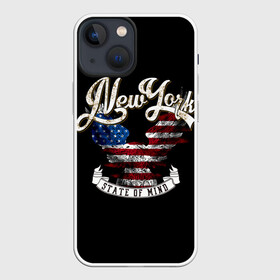 Чехол для iPhone 13 mini с принтом New York, state of mind ,  |  | background | best | black | cool | drawing | eagle | flag | graphics | inscription | new york | ribbon | state of mind | text | usa | wings | графика | крутой | крылья | лента | лучший | надпись | нью йорк | орел | рисунок | состояние души | сша | текст |