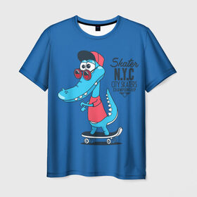 Мужская футболка 3D с принтом Skate NYC , 100% полиэфир | прямой крой, круглый вырез горловины, длина до линии бедер | freestyle | n | skateboard | бейсболка | город | графика | движение | дикий | доска | животное | колёса | красный | крокодил | крутой | надпись | нью йорк | очки | рисунок | ролики | сила | синий | скейтборд | спорт