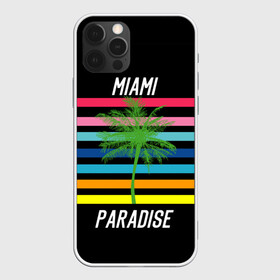 Чехол для iPhone 12 Pro Max с принтом Miami Paradise , Силикон |  | Тематика изображения на принте: america | city | colorful | drawing | grap | miami | palm tree | paradise | recreation | resort | stripes | tree | usa | world | америка | город | графика | дерево | курорт | майами | мировой | надпись | отдых | пальма | полосы | разноцветные | рай | рису