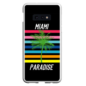 Чехол для Samsung S10E с принтом Miami Paradise , Силикон | Область печати: задняя сторона чехла, без боковых панелей | Тематика изображения на принте: america | city | colorful | drawing | grap | miami | palm tree | paradise | recreation | resort | stripes | tree | usa | world | америка | город | графика | дерево | курорт | майами | мировой | надпись | отдых | пальма | полосы | разноцветные | рай | рису