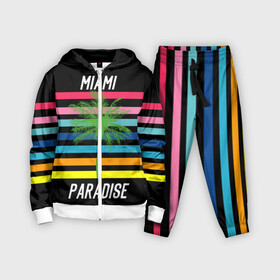 Детский костюм 3D с принтом Miami Paradise ,  |  | america | city | colorful | drawing | grap | miami | palm tree | paradise | recreation | resort | stripes | tree | usa | world | америка | город | графика | дерево | курорт | майами | мировой | надпись | отдых | пальма | полосы | разноцветные | рай | рису