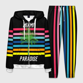 Мужской костюм 3D с принтом Miami Paradise , 100% полиэстер | Манжеты и пояс оформлены тканевой резинкой, двухслойный капюшон со шнурком для регулировки, карманы спереди | Тематика изображения на принте: america | city | colorful | drawing | grap | miami | palm tree | paradise | recreation | resort | stripes | tree | usa | world | америка | город | графика | дерево | курорт | майами | мировой | надпись | отдых | пальма | полосы | разноцветные | рай | рису