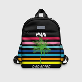 Детский рюкзак 3D с принтом Miami Paradise , 100% полиэстер | лямки с регулируемой длиной, сверху петелька, чтобы рюкзак можно было повесить на вешалку. Основное отделение закрывается на молнию, как и внешний карман. Внутри дополнительный карман. По бокам два дополнительных кармашка | Тематика изображения на принте: america | city | colorful | drawing | grap | miami | palm tree | paradise | recreation | resort | stripes | tree | usa | world | америка | город | графика | дерево | курорт | майами | мировой | надпись | отдых | пальма | полосы | разноцветные | рай | рису