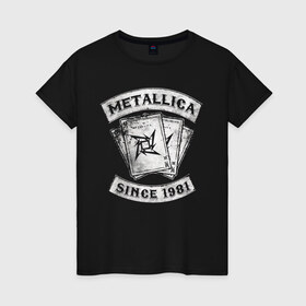 Женская футболка хлопок с принтом Metallica , 100% хлопок | прямой крой, круглый вырез горловины, длина до линии бедер, слегка спущенное плечо | heavy metal | metal | metallica | группы | метал | металлика | музыка | рок | трэш метал | хєви метал