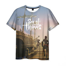 Мужская футболка 3D с принтом Sea of Thieves , 100% полиэфир | прямой крой, круглый вырез горловины, длина до линии бедер | blade | captain | game | hat | ken | pirate | sea of thieves | snake | sword | tatoo | woman | игры | пираты