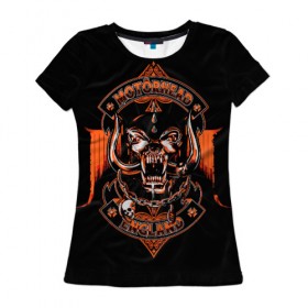Женская футболка 3D с принтом Motorhead , 100% полиэфир ( синтетическое хлопкоподобное полотно) | прямой крой, круглый вырез горловины, длина до линии бедер | motorhead | группы | лемми килмистер | метал | музыка | рок | хард рок | хеви метал